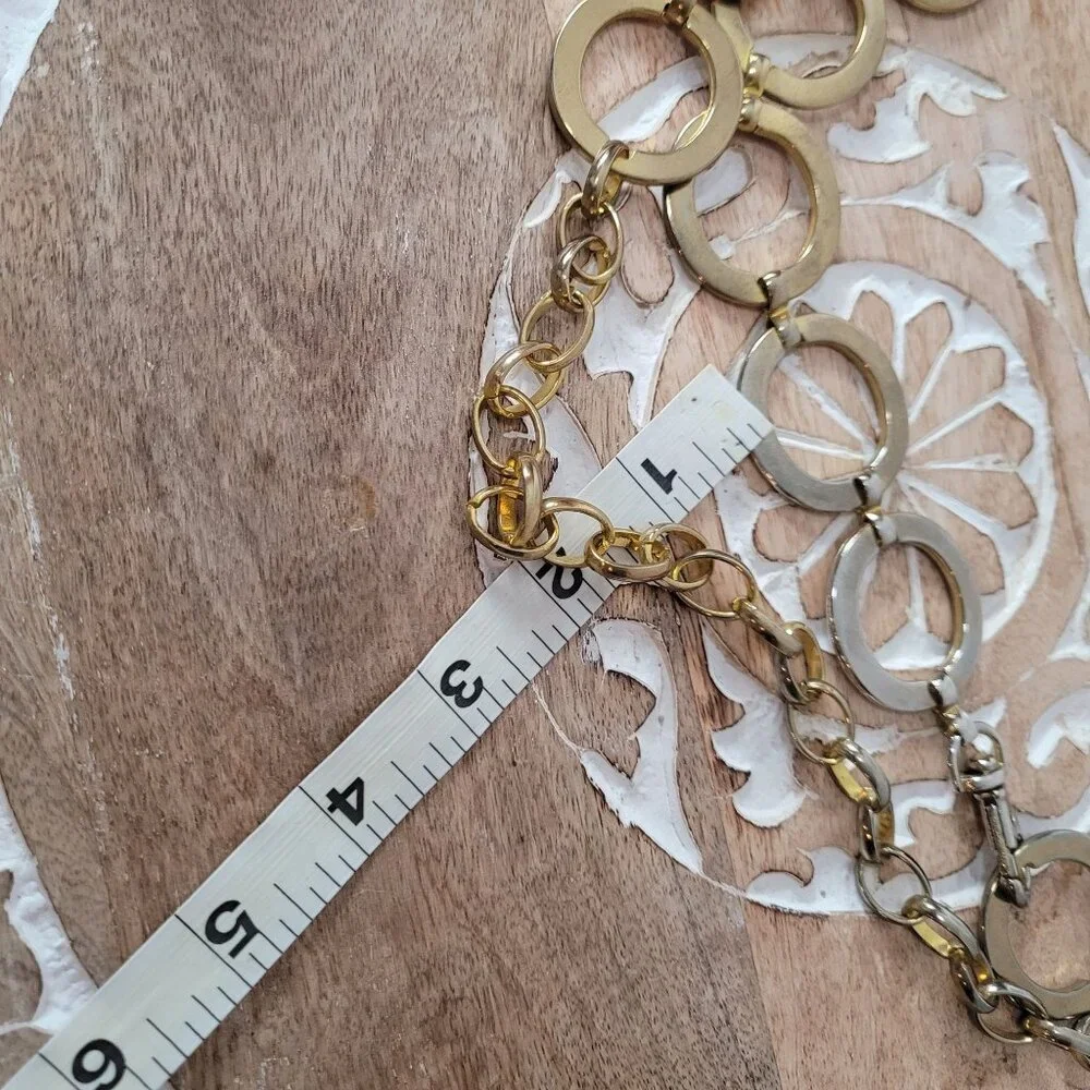 Vintage Gold-Tone Chain Link Belt With Circular Ring Accents & Clip Closure